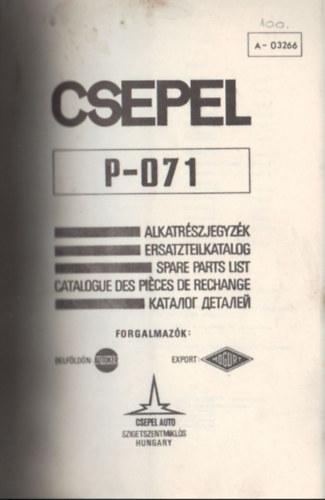 Orosz Ern - Csepel P-071 -Alkatrszjegyzk