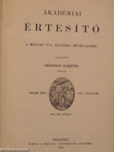 Nincs - Akad�miai �rtes�t� XX. k�tet, 1909-es teljes �vfolyam