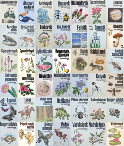 Dr. Kalm�r  Zolt�n, Dr. Keve Andr�s, Dr. M�cz�r L�szl�, Dr. Ag�csy P�l, K�sa G�za, Dr. Podani J�nos, J�rain� Koml�di Magda, Hank� Ildik�, Tasn�di Kubacska Andr�s, Dr. Farkas Henrik - 42 db a B�v�r zsebk�nyvek sorozatb�l: �llatkerti eml�s�k + �llatkerti madarak + �sv�nyok + Bogarak + D�szmadarak + D�szn�v�nyek + �gitestek + Egzotikus h�ll�k + Egyszervolt �llatok + Emberek + F�k, bokrok + Felh�k + Gomb�k 1-2. +