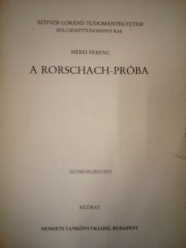 A Rorschach-prba - Egysges jegyzet / Kzirat /