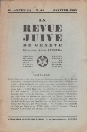 La Revue Juive de Geneve 6me Anne (4) No 54 Janvier 1938