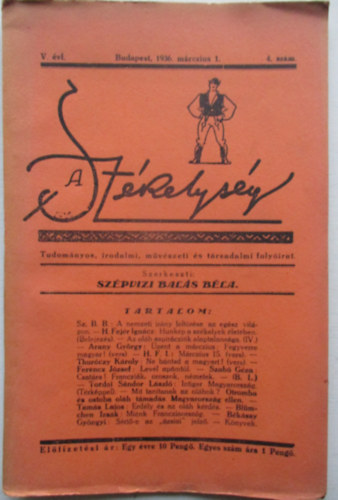 Szpvizi Bals Bla - A Szkelysg V. vfolyam 4. szm Budapest, 1936 mrczius 1.