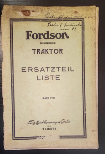 Fordson schutzmarke Traktor erzatzteil liste / alkatrészlista