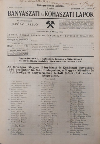 Jak�by L�szl�  (szerk.) - B�ny�szati �s koh�szati lapok 1941 janu�r - december