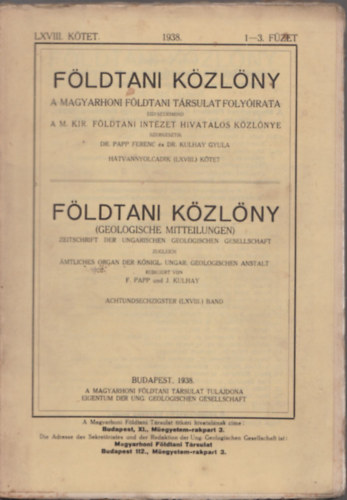 Fldtani Kzlny 1938/1-12. (Teljes vfolyam lapszmonknt)