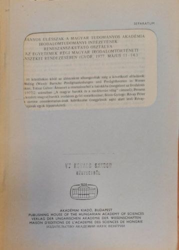 Nemzetk�zi Barokk- Kutat�s �s a magyar barokk irodalom - K�l�nlenyomat