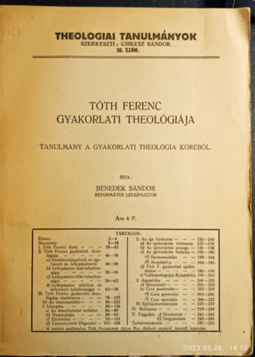 Tth Ferenc gyakorlati Theolgija: tanulmny a gyakorlati Theolgia krbol