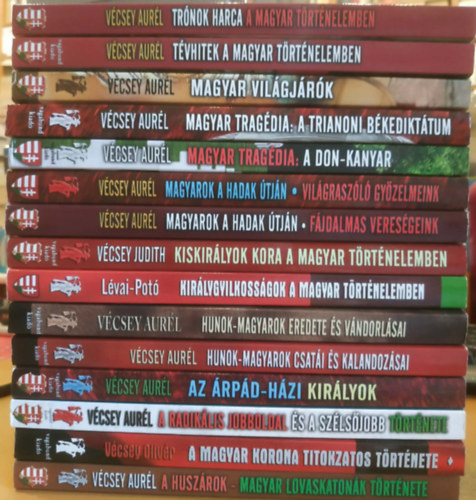 15 db V�csey Aur�l: A husz�rok; A magyar korona titokzatos t�rt�nete; A radik�lis jobboldal �s a sz�ls�jobb t�rt�nete Magyarorsz�gon; Az �rp�d-h�zi kir�lyok; Hunok-magyarok csat�i �s kalandoz�sai; Hunok-magyarok eredete �s v�ndor