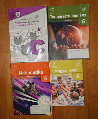 4 k�nyves alaptank�nyvcsomag 6. oszt�lyosoknak: magyar nyelv tank�nyv 6., Nyelvtan �s helyes�r�s munkatank�nyv, Term�szettudom�ny tank�nyv 6., Matematika tank�nyv 6.