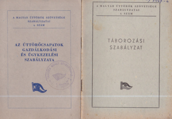 A Magyar �tt�r�k Sz�vets�ge Szab�lyzatai 4.sz�m: Az �tt�r�csapatok gazd�lkod�si �s �gykezel�si szab�lyzata + T�boroz�si szab�lyzat