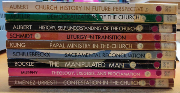 9 db The New Concilium: Church History in Future Perspective; Contestation in the Church; Democratization of the Church; History, Self-Understanding of the Church; Liturgy in Transition; Papal Ministry in the Church; Sacramental Reconciliation