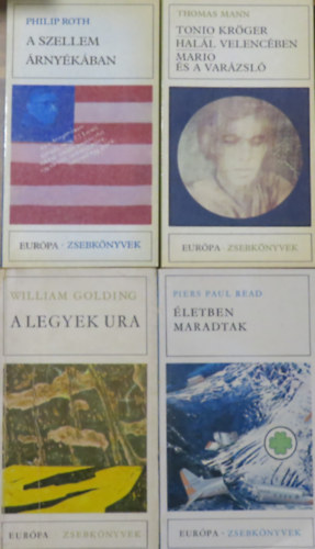 4 kötet az Európa Zsebkönyvek sorozatból: A szellem árnyékában; A Legyek ura; Életben maradtak; Tonio Kröger / Halál Velencében / Mario és a varázsló