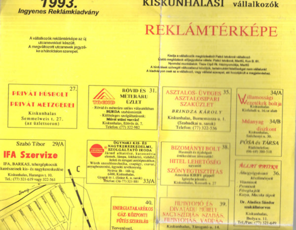 Kiskunhalasi vllalkozk reklmtrkpe 1993