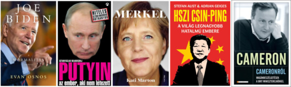 Politikai vezetk knyvcsomag, 5 db: Cameron Cameronrl  + Merkel + Joe Biden - a normalits embere + Hszi Csin-ping - a vilg legnagyobb hatalm embere + Putyin - Az ember, aki nem ltezett