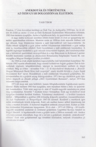 Anekdotk s trtnetek az zdi gyr dolgozinak letbl - A Herman Ott Mzeum vknyve - klnlenyomat