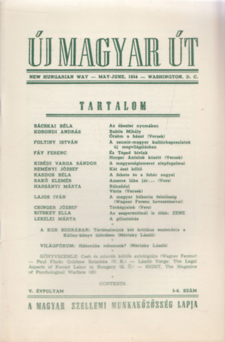 j Magyar t 1954/5-6.szm - V.vfolyam (U.S.A. kiads, A Magyar Szellemi Munkakzssg Lapja)