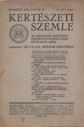 Kertszeti szemle III. vf 1. szm (Budapest, 1931. janur 10.)
