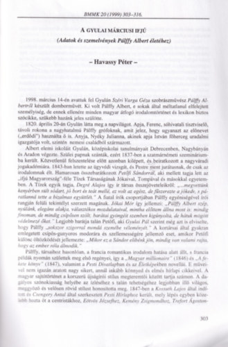 A gyulai mrciusi ifj ( Adatok s szemelvnyek Plffy Albert lethez ) A Bks Megyei Mzeumok Kzlemnyei 1999 - 20 Klnlenyomat