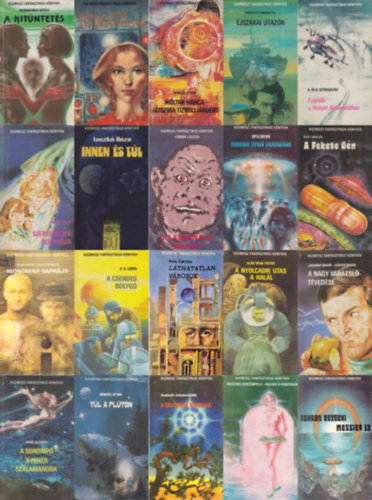 20 db a Kozmosz fantasztikus k�nyvek sorozatb�l: A nyolcadik utas a hal�l  + Fogad� a Halott Alpinist�hoz + A csendes bolyg� + Holtak harca - j�tszma t�zmilli�rd�rt + Harmadik t�pus� tal�lkoz�sok + Innen �s t�l + Morel tal�lm�nya /
