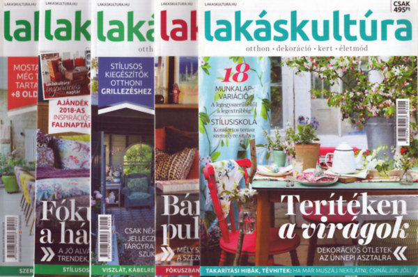 Fazekas Kira (főszerk.) - 5 db Lakáskultúra magazin: 2018. január, 2018. november, 2019. február, 2019. április, 2019. május