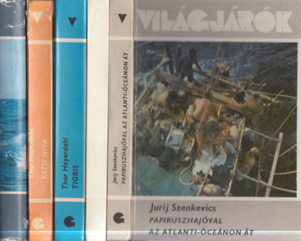 5 db Thor Heyerdahl: Papiruszhajóval az Atlanti-óceánon át + Tutajjal a Csendes-óceánon + Tigris + Fatu Hiva + A RA expedíciók