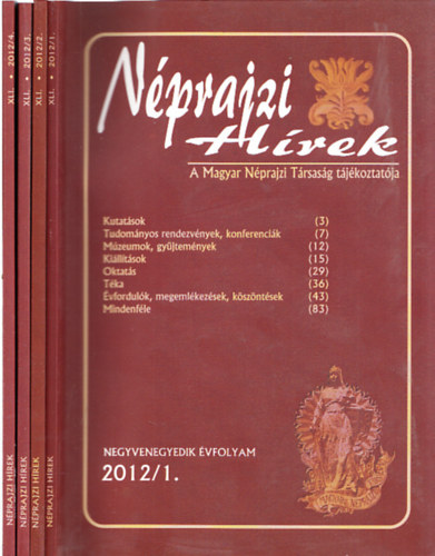Hla Jzsef  (szerk.) - Nprajzi Hrek 2012/1-4. (Teljes vfolyam)