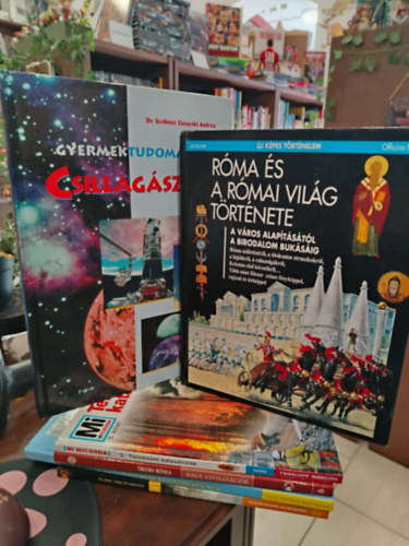 K�NYVMENT� AJ�NLAT 6 DB. Ismeretterjeszt�s gyerekeknek. Mi MICSODA - Term�szeti katasztr�f�k; �kori R�ma - Nagy civiliz�ci�k; Csillag�szat; F�ld - Fot�album gyerekeknek; R�ma �s a r�mai vil�g t�rt�nete; Vil�gt�rt�nelmi enciklop