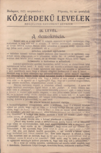 Közérdekű levelek IX. levél- A demokrácia