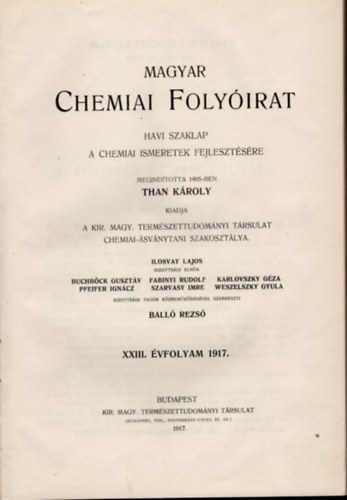 Magyar chemiai folyirat 1917. 1-12. (teljes vfolyam, egybektve)