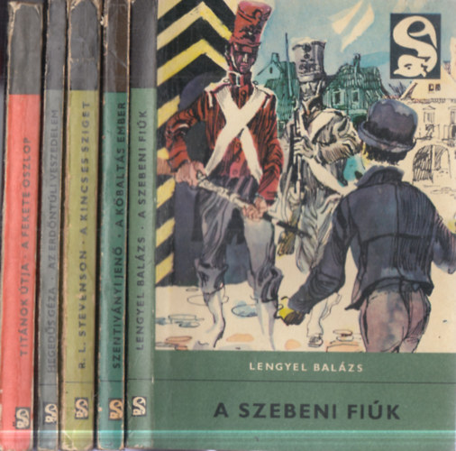 5 db Delfin K�nyvek: Tit�nok �tja - A feketete oszlop + Az erd�nt�li veszedelem + A kincses sziget + A k�balt�s ember + A szebeni fi�k