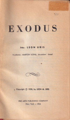 Exodus (New Yorki kiads - Fordtotta: Marton Ilona, Jerusalem - Israel)