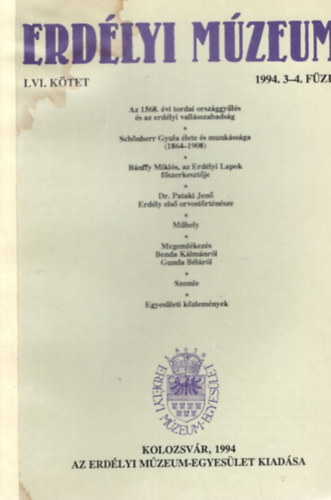 Erdlyi Mzeum LVI. ktet 1994. 3-4. fzet
