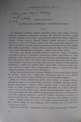 K vstavbe kontextu v prze M. Urbana (JAZYKOVEDN ASOPIS IX, 1958, 1-2)