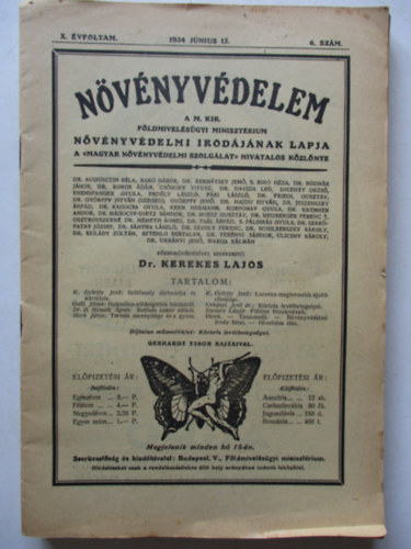 Dr Kerekes Lajos - Nvnyvdelem 1934. X. vf. II. flv 6-12. szm