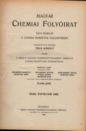 Magyar chemiai folyirat 1926. 1-12. (teljes vfolyam, egybektve)