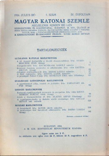 Magyar Katonai Szemle 1934. jlius h, 7. szm, IV. vfolyam