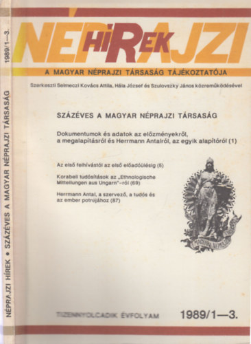 Nprajzi hrek 1989/1-3. (teljes vfolyam, 1 ktetben)