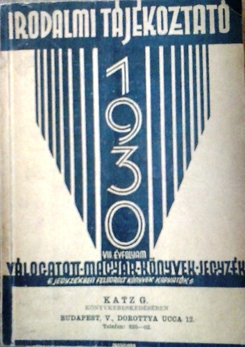 Irodalmi tjkoztat 1930. VIII.vfolyam