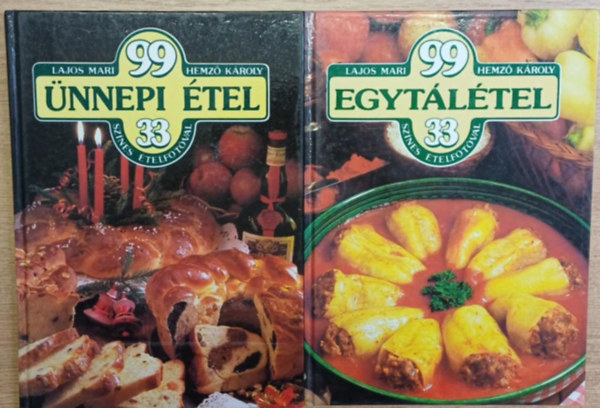 2 db szak�csk�nyv: 99 �nnepi �tel 33 sz�nes �telfot�val - 99 egyt�l�tel 33 sz�nes �telfot�val