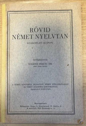 Rvid nmet nyelvtan (Gyakorlati alapon)