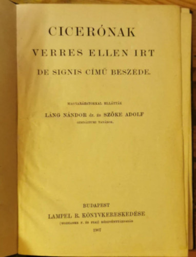 Cicernak Verres ellen irt De signis cm beszde