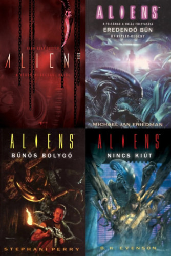 4 db k�nyv az Alien univerzumb�l: A v�gs� megold�s: Hal�l (Alien 3.) + Eredend� b�n (Aliens 1.) + B�n�s bolyg� (Aliens 5.) + Nincs ki�t (Aliens 6.) (Az Alien sorozat 3. r�sze �s az Aliens sorozat 1.,  5. �s 6. r�sze)