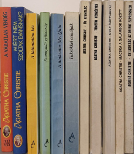 11 DB AGATHA CHRISTIE K�TET:A V�RATLAN VEND�G+MI�RT NEM SZ�LTAK EVANSNAK?+A L�THATATLAN K�Z+SZ�NYAD� GYILKOSS�G+A TITOKZATOS MR.QUIN+T�KR�KKEL CSIN�LJ�K+�T KISMALAC+TEMETNI VESZ�LYES+NY�LT K�RTY�KKAL+MACSKA A GALAMBOK K�Z�TT+GYIL