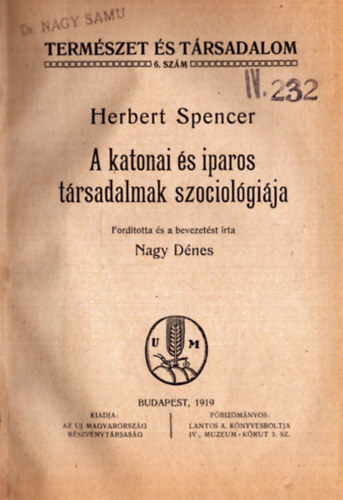 A katonai s iparos trsadalmak szociolgija (1919)