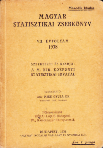 Magyar statisztikai zsebknyv VII. vfolyam, 1938.