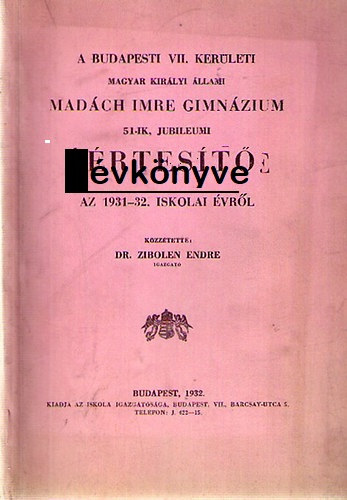 A Budapest VII. kerleti Madch Imre Gimnzium vknyve 1941-1942