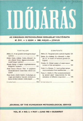 Idjrs - Az Orszgos Meteorolgiai Szolglat Folyirata 87. vf. 3. szm (1983. mjus-jnius)