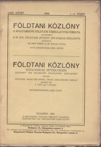 Fldtani Kzlny 1939/1-12. (Teljes vfolyam, lapszmonknt)
