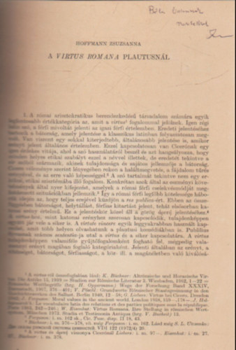A virtus Romana Plautusn�l - K�l�nlenyomat - Dedik�lt