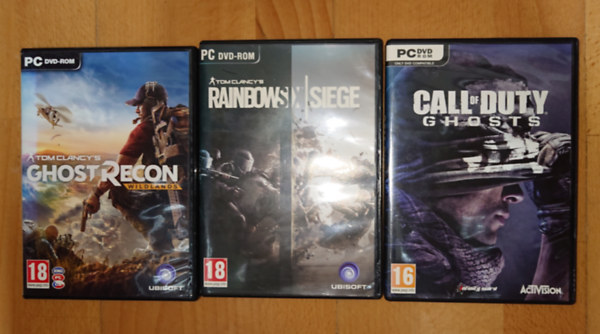 2 Tom Clancy PC-j�t�k + aj�nd�k PC DVD: Ghost Recon, RainbowSX Siege + Call of Duty Ghosts